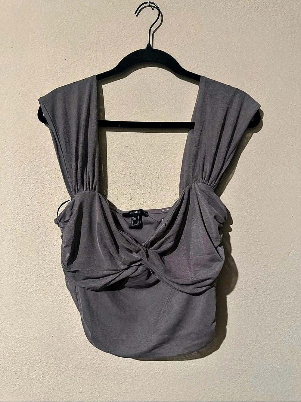 Forever 21 Twist-Front Mesh Tank Top Gray XL